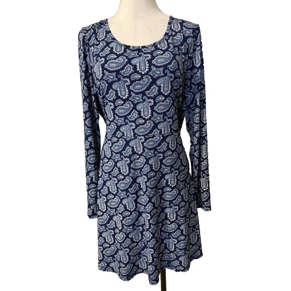 Michael Kors Dress XL Blue White Paisley Stretch Career Church Washable NEW - Picture 2 of 11